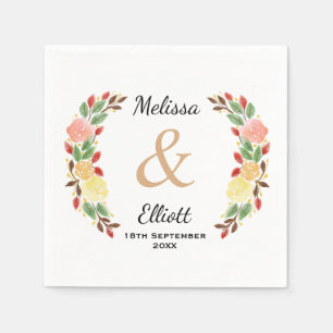 Elegant Spring Floral Watercolor Wreath Border Napkin
