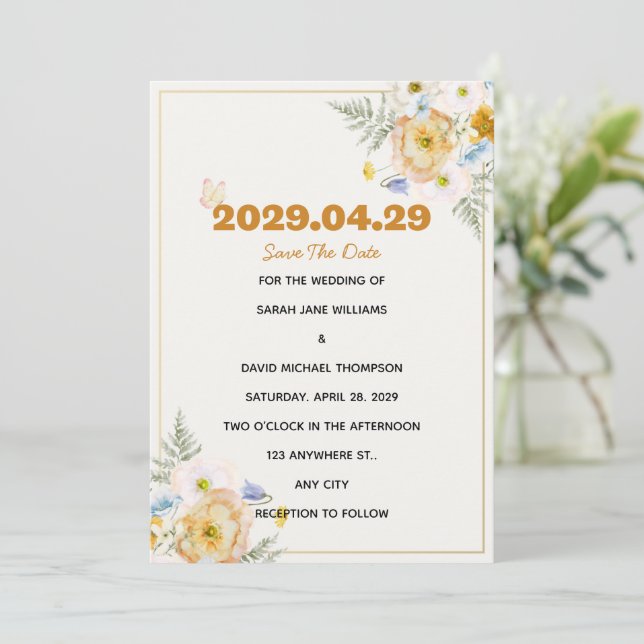 Elegant Spring Floral Wedding Save the Date Card  (Standing Front)