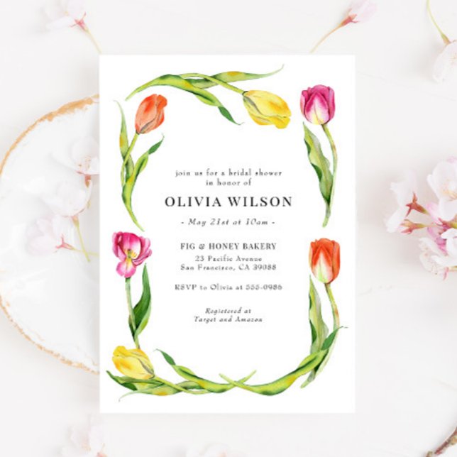 Elegant Spring Flower Tulip Bridal Shower Invitation (Creator Uploaded)