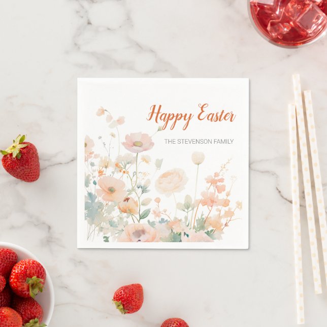Elegant Spring Flowers Happy Easter Napkin (Insitu)