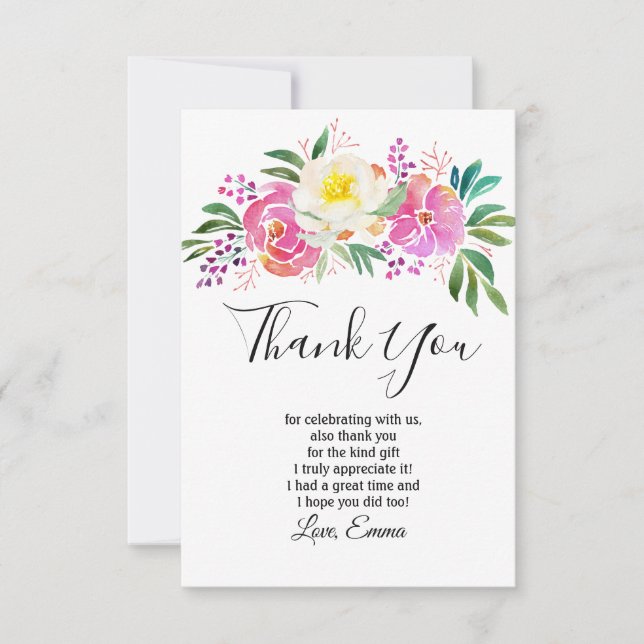elegant, spring flowers pink flora  thank you card (Front)