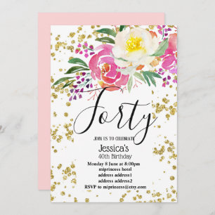 elegant, spring flowers pink floral birthday invitation