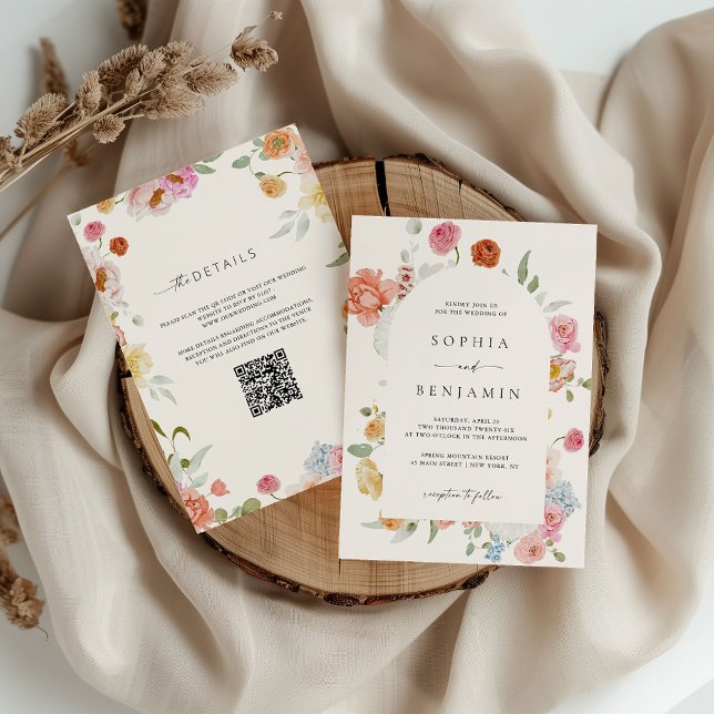 Elegant Spring Flowers QR Code Wedding Arch Invitation (Creator Uploaded)