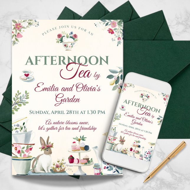Elegant Spring Garden Afternoon Tea Party Invitation (Elegant Spring Garden Afternoon Tea Party Invitation)
