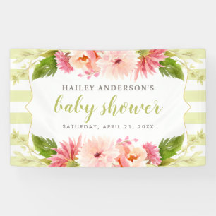 Elegant Spring Green Floral Watercolor Baby Shower Banner