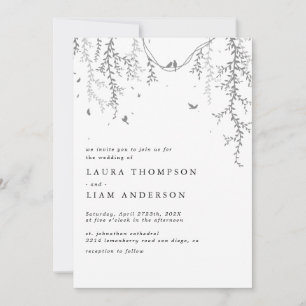 Elegant spring greenery and bird invitation