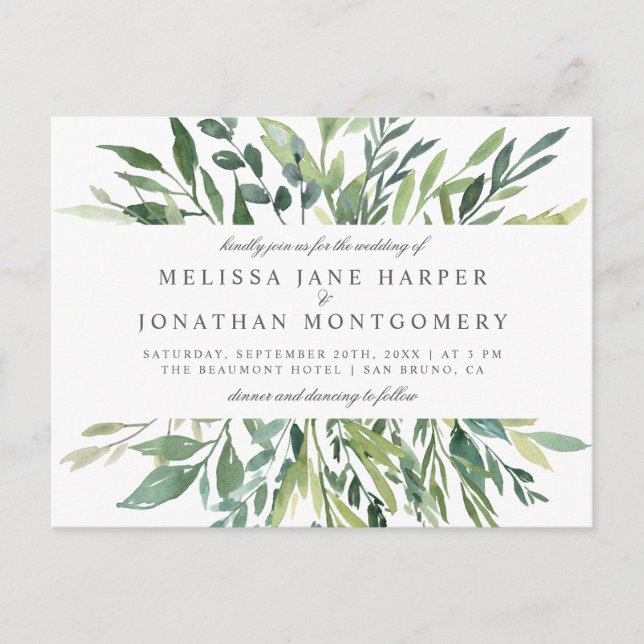 Elegant Spring Greenery Wedding Invitation Postcard (Front)
