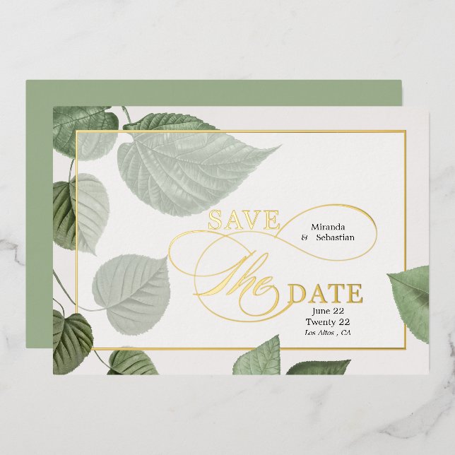 Elegant Spring Leaves  Save the Date  (Front/Back)