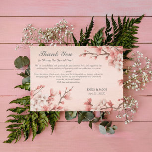 Elegant Spring Pink Cherry Blossom Wedding Thank You Card