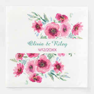 Elegant Spring Pink Floral Wedding Date Napkin
