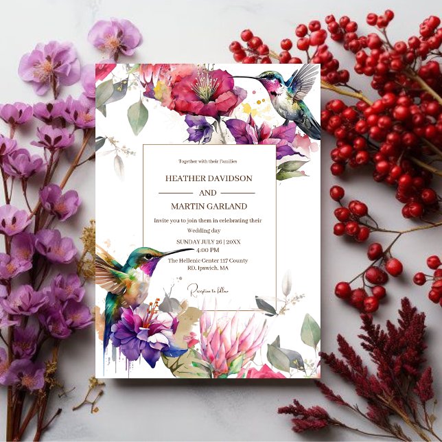 Elegant Spring Pink Flower Floral Birds Wedding Invitation (Creator Uploaded)