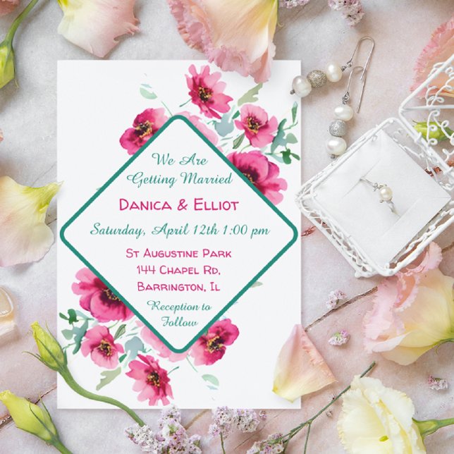 Elegant Spring Pink Watercolor Floral Wedding Invitation (Creator Uploaded)