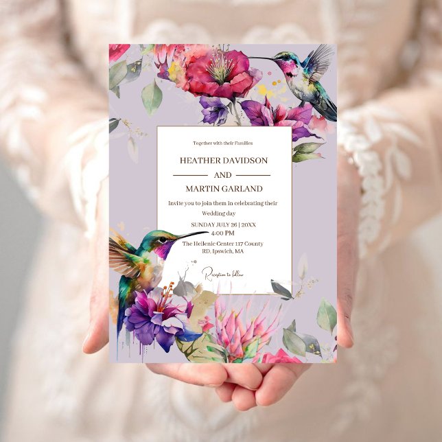 Elegant Spring Purple Flower Floral Birds Wedding Invitation (Creator Uploaded)