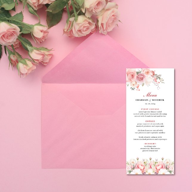 Elegant Spring Rose Blush Pink Wedding Menu (Creator Uploaded)