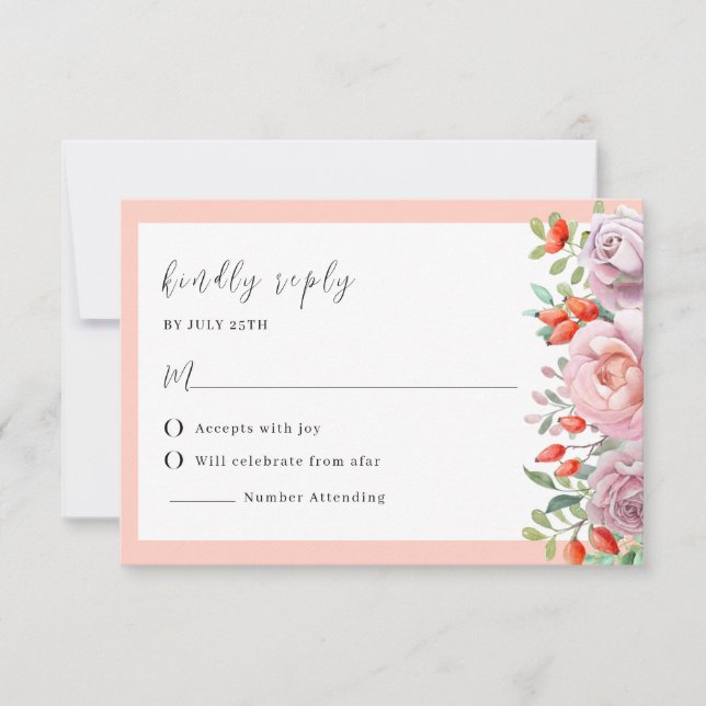 Elegant Spring Rose Wedding RSVP Card (Front)