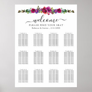 Elegant spring summer pink purple flowers seating poster