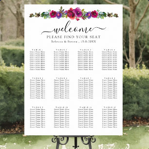 Elegant spring summer pink purple flowers seating poster