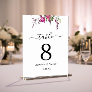 Elegant spring summer pink purple flowers wedding table number