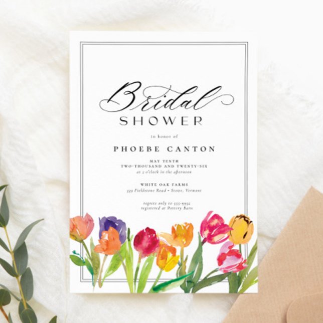 Elegant Spring Tulip Calligraphy Bridal Shower Invitation (Creator Uploaded)