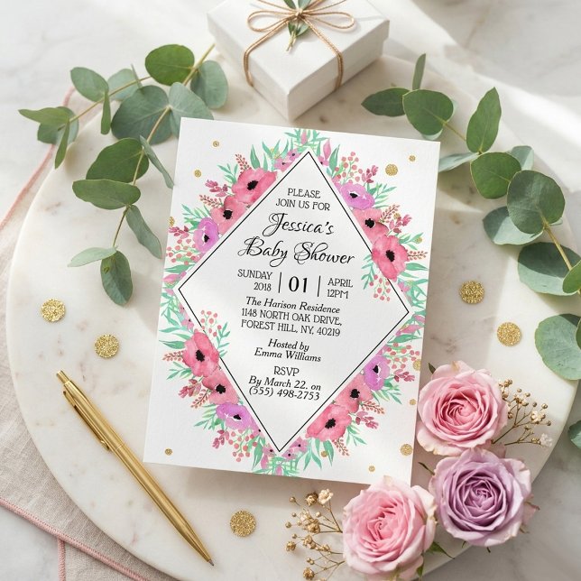 Elegant Spring Watercolor Floral Baby Shower Invitation (Creator Uploaded)