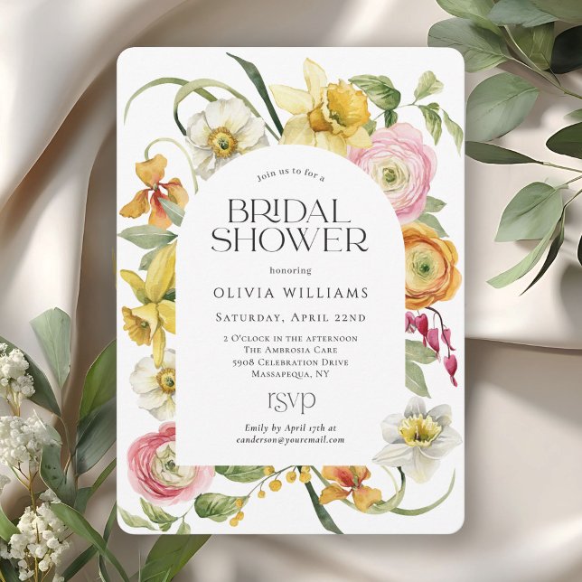 Elegant Spring Watercolor Floral Bridal Shower Invitation (Available in both printed and instant download digital formats.)