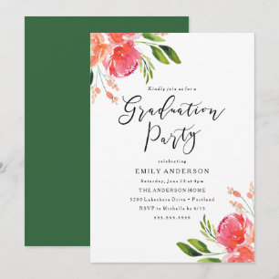 Elegant Spring Watercolor Floral Graduation Party Invitation