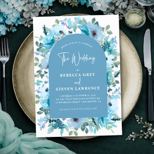 Elegant spring white dusty blue flowers wedding invitation