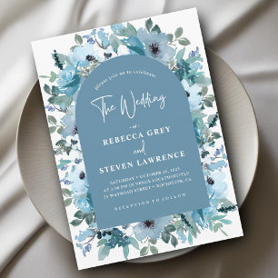 Elegant spring white dusty blue flowers wedding invitation