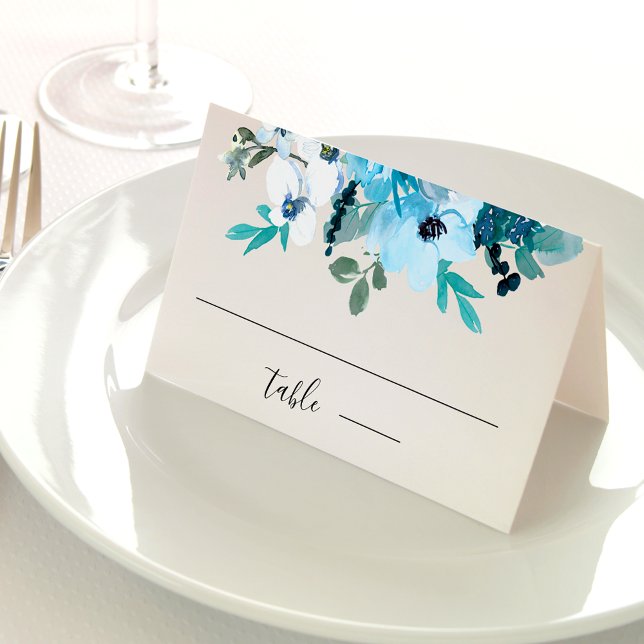 Elegant spring white dusty blue flowers wedding place card (Creator Uploaded)