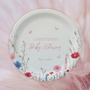 Elegant Spring Wildflower Baby Shower Welcome Sign Paper Plate