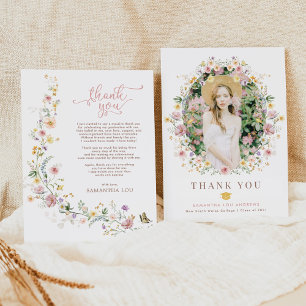 Elegant Spring Wildflower Garden Graduation Photo Thank You Card
