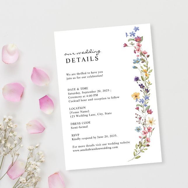 Elegant Spring Wildflower Garden Wedding Details Enclosure Card (Creator Uploaded)