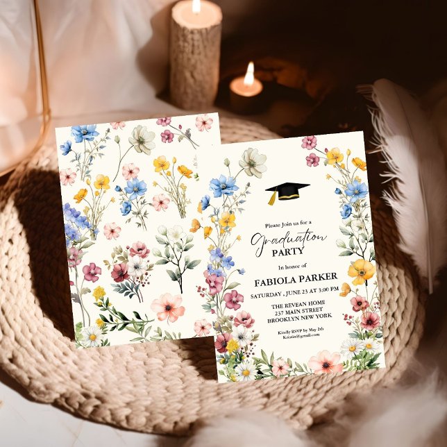 Elegant Spring Wildflower Meadow Garden Graduation Invitation (Creator Uploaded)