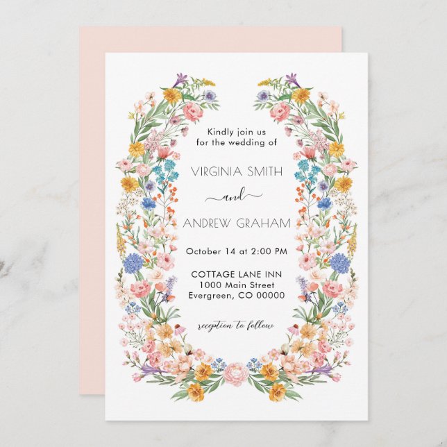 Elegant Spring Wildflower Meadow Garden Wedding Invitation (Front/Back)