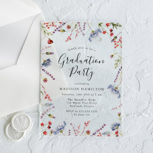 Elegant Spring Wildflowers Graduation Party Acrylic Invitations