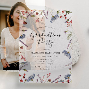 Elegant Spring Wildflowers Graduation Party Vellum Invitations