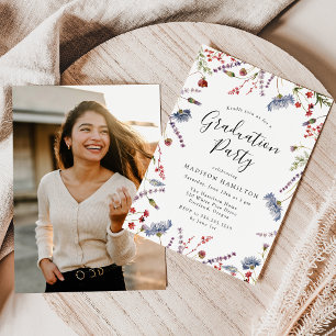 Elegant Spring Wildflowers Photo Graduation Party Invitation
