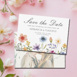 Elegant Spring Wildflowers with Photo Back Save The Date