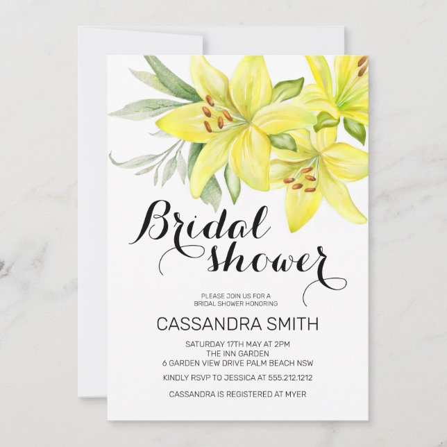 Elegant Spring Yellow Lily Floral Bridal Shower Invitation (Front)