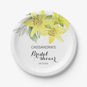 Elegant Spring Yellow Lily Floral Bridal Shower Paper Plate