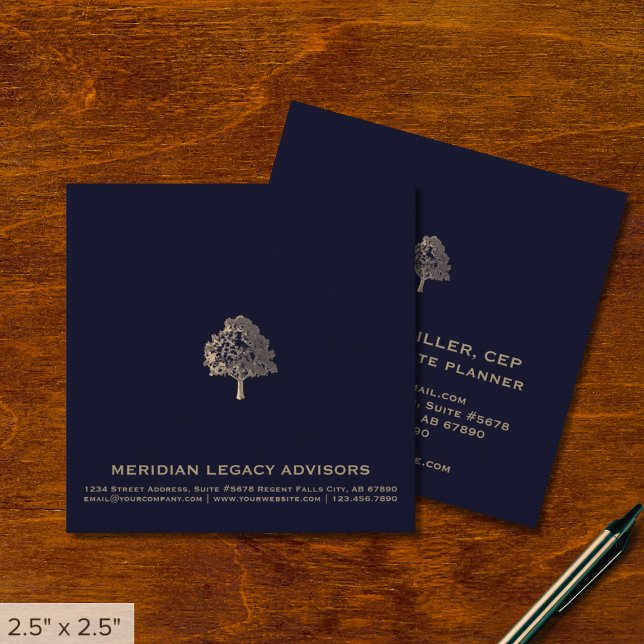 Elegant Square Business Cards with Gold Tree Logo (Creator Uploaded)