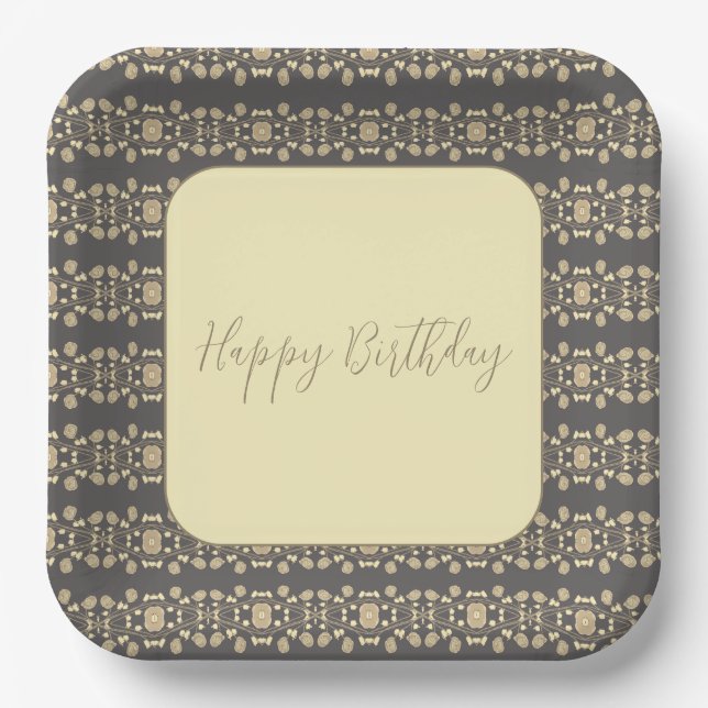 Elegant Square Floral Patterned Paper Plate (Front)