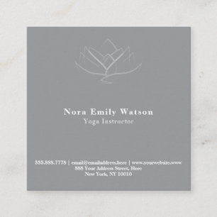 Elegant Square Grey and White Lotus Flower Business Card