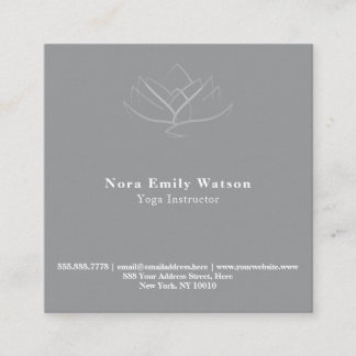 Elegant Square Grey and White Lotus Flower Business Card