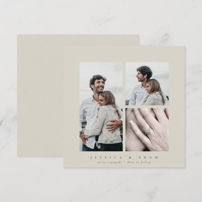 Elegant Square Multi Photo Engagement Announcement (Front/Back)