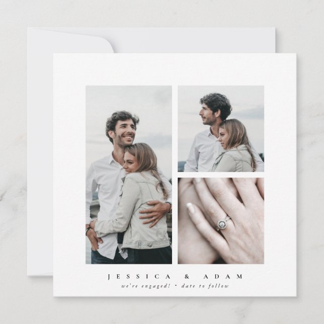 Elegant Square Multi Photo Engagement Announcement (Front)