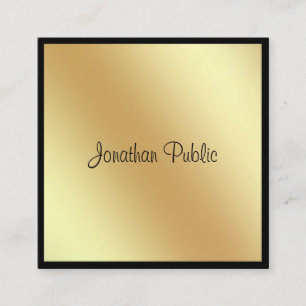 Elegant Square Script Glamour Black And Gold Plain Business Card