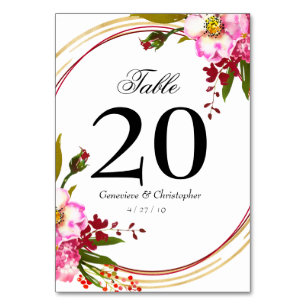 Elegant SquareBoho Blush PInk Floral Gold Wedding Table Number