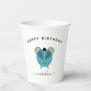 Elegant Squash Rackets & Girls Name Birthday Party Paper Cups