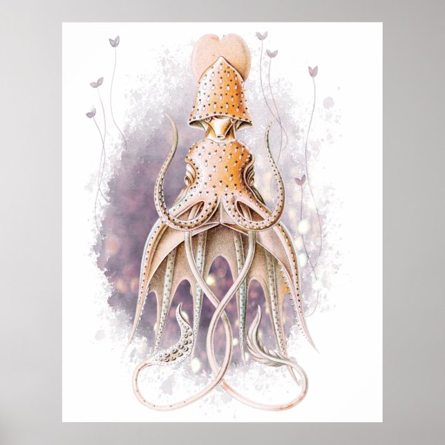 Elegant Squid Art Painting Poster (Front)